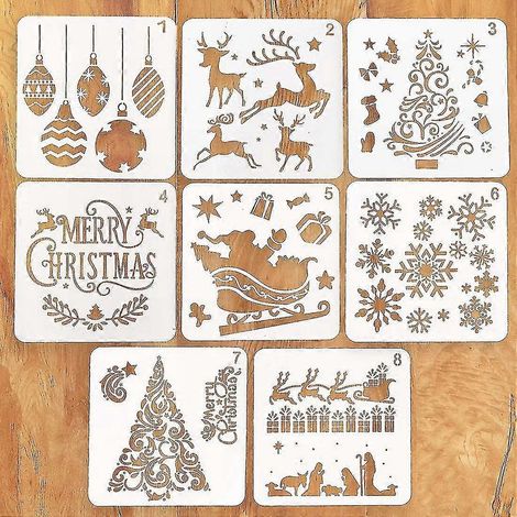 Weihnachtsschablonen, 8 kleine, wiederverwendbare Kunststoffschablonen zum Malen und Basteln von Bullet Journals, Scrapbooking und Karten. (1/5)
