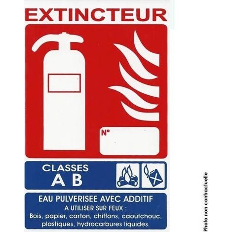 Panneau de signalisation extincteur AB en PVC M1 – Conforme EN3 et NF X08-003 – Pour feux de classe A et B – Fixation murale incluse – Jod1