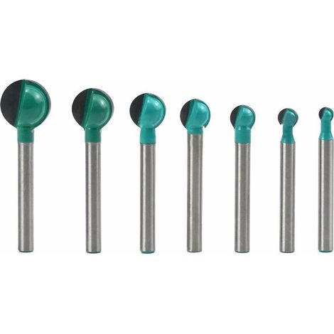 Fraise à Fond Rond Bois, 6 mm Tige 6/8/10/12/14/16/19 mm Rout Core Box Bits, Fraise à Rainurer，Rout pour le travail du bois（7pcs）