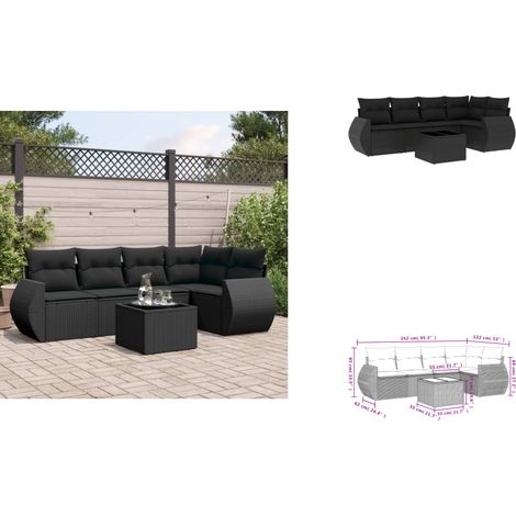 Salon de jardin 6 pcs avec coussins noir résine tressée - Salon De Jardin - Mobilier De Jardin - Set Salon De Jardin - Résine Tressée - Rotin Synthétique (1/3)