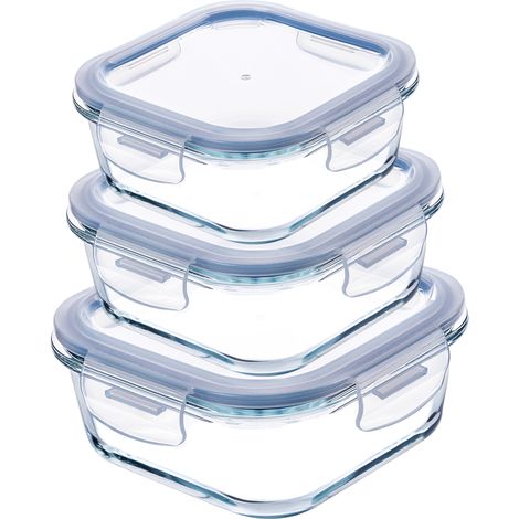 KADAX Glasbehälter-Set mit Deckel, quadratisch, 320ml + 520ml + 800ml (1/5)