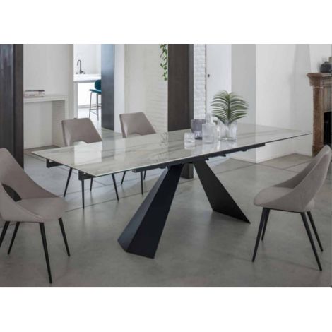 Les Tendances – Table extensible 180-280cm céramique blanc marbre – Pieds métal noir – Usage intérieur – Garantie 5 ans – Fabrication italienne (1/4)