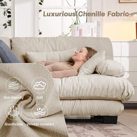 Canapé d'angle modulable luxueux - Canapé nuage surdimensionné en forme de L pour salon, canapé-lit profond avec pouf, velours côtelé, chenille verte (1/4)