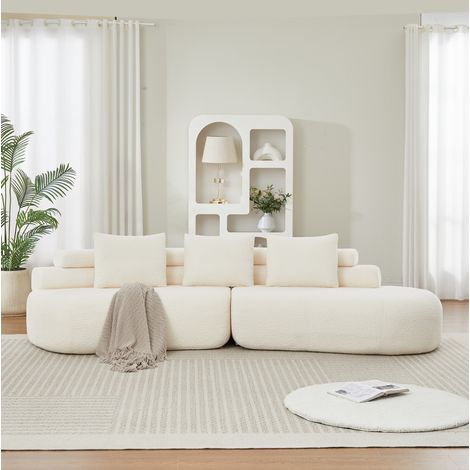 Sofá modular 3 plazas de 2 piezas en chenilla beige DESVIAE (1/5)