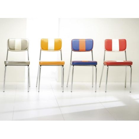 Chaise originale style années 60 bande blanche - Lot de 2-Orange (1/5)