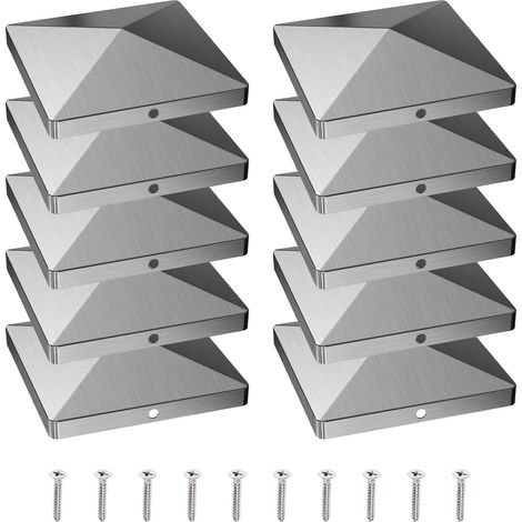Lot de 10 capuchons de clôture - 8 x 8 cm - En acier inoxydable - Pour poteaux en bois, garde-corps d'escalier en bois et socle de poteaux de véranda (80 x 80 mm) (1/5)