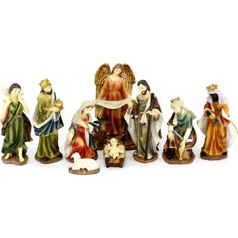 Natività completa con re magi presepe in poliresina 11 soggetti -11 cm (1/4)