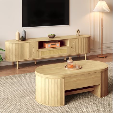 Wohnzimmermöbel-Set mit höhenverstellbarem Couchtisch und TV-Schrank – modernes Design, Stauraum, abgerundete Kanten – harmonisch abgestimmt (auch einzeln erhältlich) (1/5)