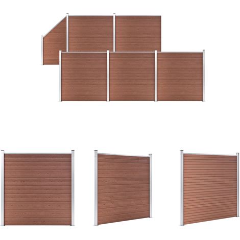 Holz-Kunststoff-Zaun - vidaXL WPC Zaun-Set 5 Quadrate + 1 Schräge 965x186 cm Braun - Aluminium-Zaun (1/5)