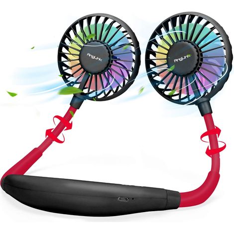 Ventilateur de Cou Portable USB Rechargeable Mains Libres 3 Vitesses Rotation Libre 360 ° Lumière LED pour Animaux de Compagnie Voyage (1/5)