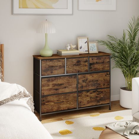 Commode, 7 Tiroirs en Tissu Non-tissé, pour Chambre, Marron et Noir