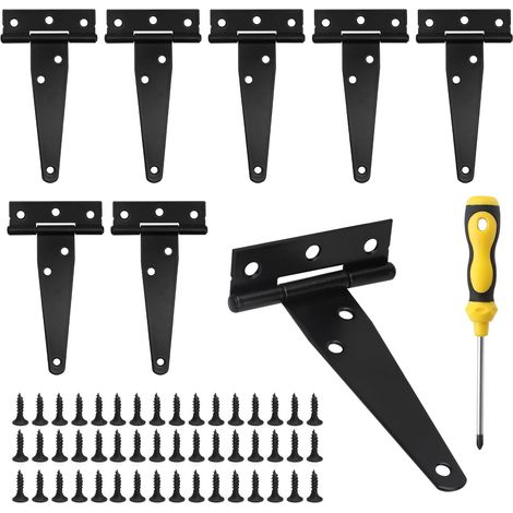 8 Pièces Charniere en T Charnières Gond Porte en Métal Avec 48 vis Charniere Porte de Jardin Charnières pour de Hangar Portes Bois Fenêtre Avec Tournevis de 3 Pouces(Noir) (1/5)