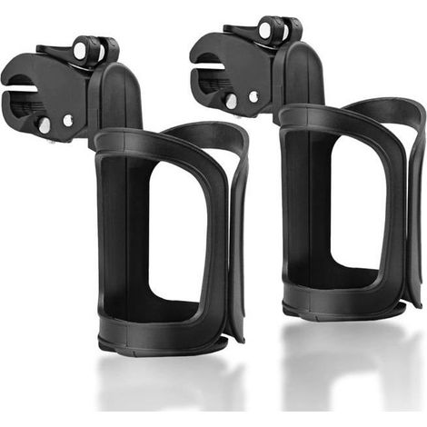 Porte-bidon vélo 2 pièces Noir Rotation à 360° Réglable Sans vis Poussette/Déambulateur Compatible avec tous les modèles (1/5)