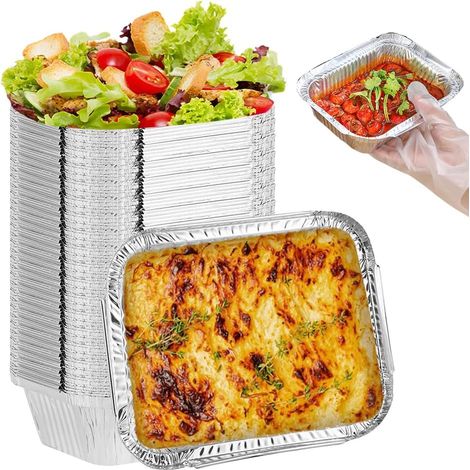 Lot de 50 Barquettes aluminium, 600 ml, 17x13x5 cm, Récupérateur graisse, Cuisson indirecte, Barbecue