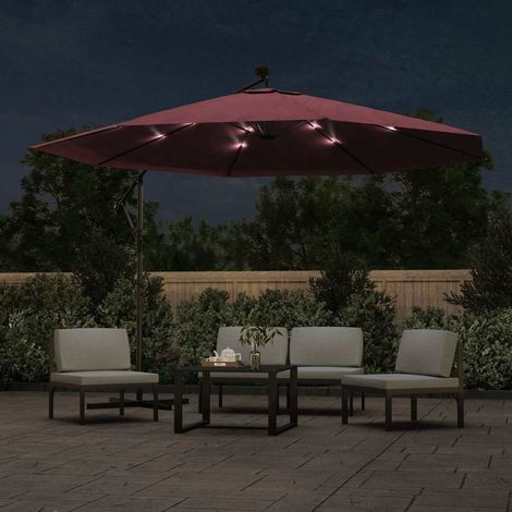 Parasol déporté avec lumières LED, Parasol pour Balcon Jardin Plage Terrasse, Rouge bordeaux 350 cm OIB2521E (1/5)