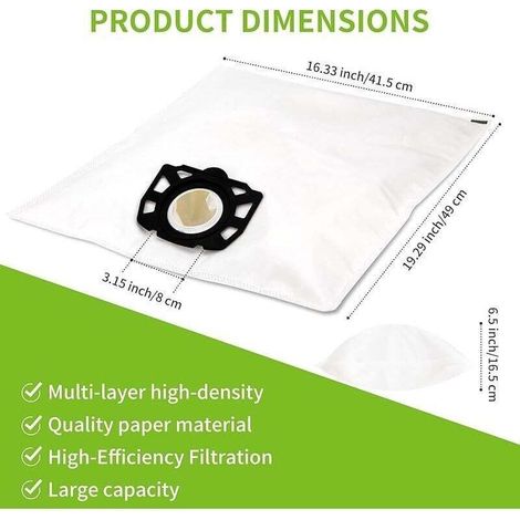 Sacs aspirateur Karcher WD4/WD5/WD6/MV4 10pcs - Anti-poussière étanches - Nettoyage domestique et professionnel - Compatible modèles variés - Propriétaires de Karcher (1/4)