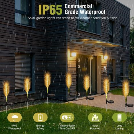 Luci solari per giardino esterno, 2 pezzi di luce solare da giardino per esterni bianco caldo, lampada solare impermeabile per esterni Reed luce solare per giardino patio (1/4)