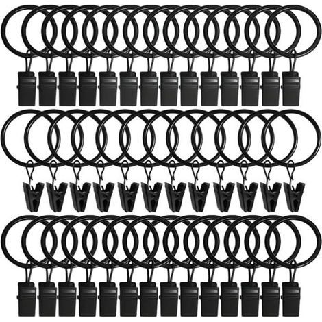 40 Curtain Rings, Heavy-Duty Curtain Clips with Rings, Rust-Resistant for 32mm Rod