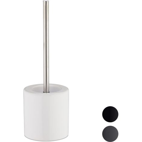 Relaxdays Bathroom & Toilet Accessory Set, Brush Holder, Brush Head, Bath Set, HxD 38.5 x 12.5 cm, White (1/5)