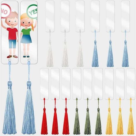 Juego de 30 marcapáginas de acrílico transparente, 12 x 3,2 cm, marcapáginas en blanco para manualidades con borlas de colores para profesores, estudiantes, lectores y regalos. (1/5)