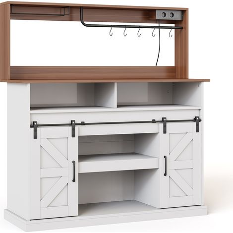 Mueble bar para café 120 cm con enchufes USB, puertas correderas y portavasos MODENUIT (1/5)