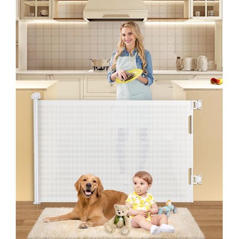 Barriere de Securite Enfant Extensible,0-140cm Barrière Escalier pour Bébés et Animaux,Retractable Barriere Chien pour Escaliers, Couloirs, Intérieur et Extérieur,Ouverture à Une Main (1/5)