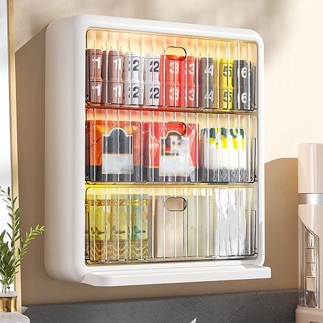 Organisateur mural pour thé et café 3 étages transparent multifonction KVS Spacesaver avec dimensions 34.5x37.5x12cm en plastique pour bureau (1/5)