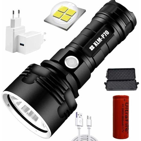 Lampe torche LED haute puissance, étanche, 30 000 à 100 000 lumens, XLM-P70 50 W, 3 modes (batterie unique, 50 W-P70) (SKU produit : 96260936 SKU Offre : lehua25.6.4-6) (1/4)