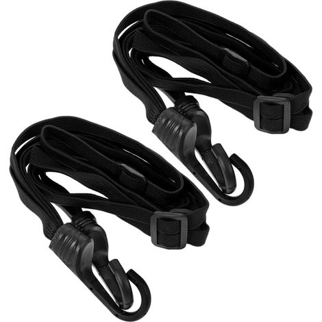 Lot de 2 Corde Élastique de Fixation du Casque Moto avec Crochets Doubles en Caoutchouc Noir,Haute Élasticité,pour Sécuriser Bagages et Casque (1/5)