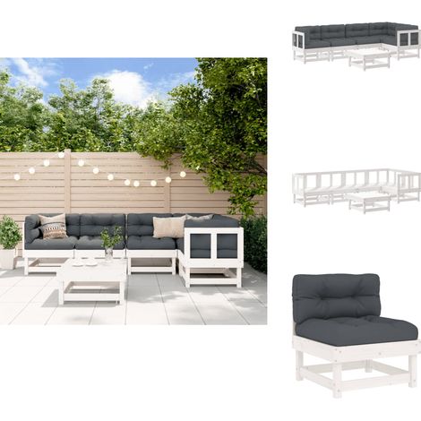 6-tlg. Garten-Lounge-Set mit Kissen Weiß Massivholz - Gartenmöbel - Loungesessel - Rattan Möbel - Holz Gartenmöbel - Esszimmergarnituren (1/5)