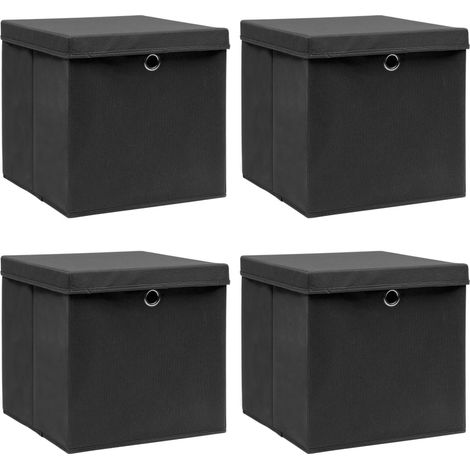 Boîtes de rangement avec couvercle 4 pcs Noir 32x32x32 cm Tissu