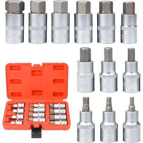 Douille Allen, Lot de 12 douilles à choc hexagonales,Coffret Douille 1/2" Jeu de douilles hexagonales de 5mm à 22 mm (1/5)