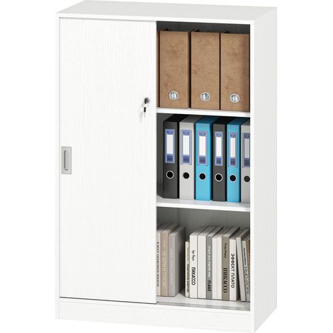 Armoire de bureau 2 portes coulissantes 80 x 40 x 120 cm verrouillable rangement moderne en panneaux de particules blanc (1/5)