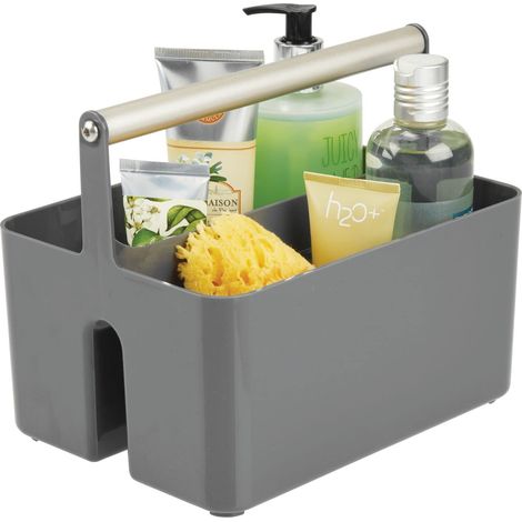 Panier de rangement en plastique pour douche, organiseur utilitaire avec compartiments, poignée en métal pour salle de bain, chambre, cuisine, gris foncé/satin mat (1/5)