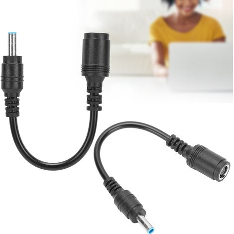 Adaptateur DC Jack 2 Pièces Noir HP Dell, 7.4x5.0mm vers 4.5x3.0mm Droit Angle Droit