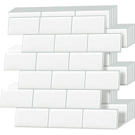 Carreaux adhésifs épais, carreaux muraux auto-adhésifs, crédence de cuisine style métro, blancs, 10 feuilles (1/5)