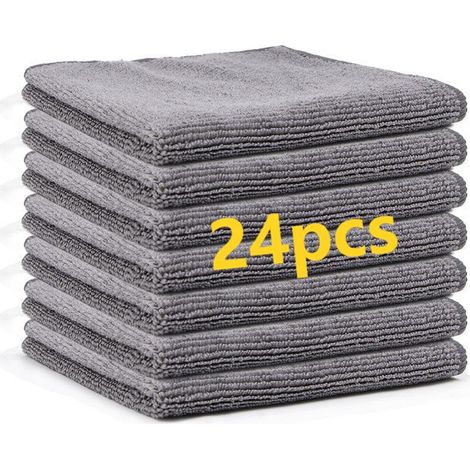 Juego de 24 paños de limpieza ultrafinos, superabsorbentes y que no dejan marcas, aptos para coches, cocinas y ventanas, 25 x 25 cm, color gris. (1/5)