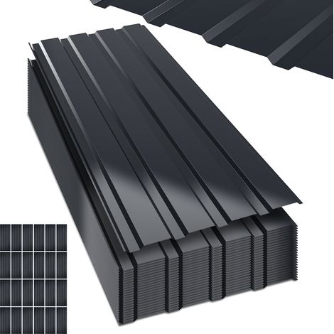 TolleTour 24 plaques de toiture profilées 129 x 46 cm, anthracite, pour abri de jardin, carport et remise, avec gants anti-coupure (1/5)