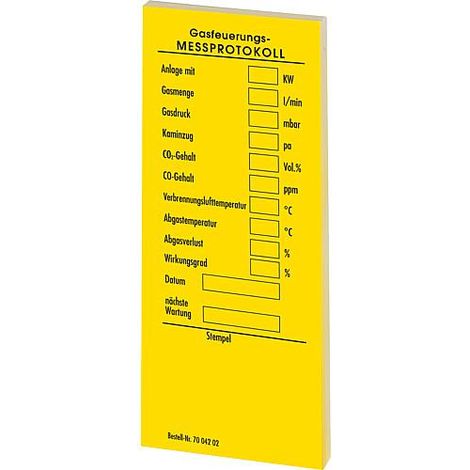 Protocole de mesure, autocollant pour chaudiere, pour le gaz, jaune BG 1 bloc 50 pcs.PAS POUR LA FRANCE