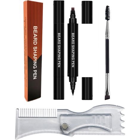 Lot de crayons à barbe waterproof pour homme, stylo de remplissage et dessin de barbe avec brosse intégrée, outil de retouche précis. (1/5)