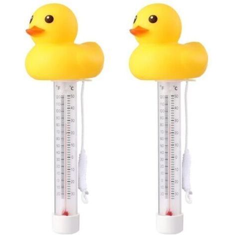 Lot de 2 thermomètres flottants pour piscine, motif canard jaune, lectures précises de la température de l'eau, incassables avec ficelle pour thermomètre d'aquarium pour extérieur et intérieur (1/4)