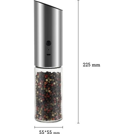 Moulin à sel et à poivre électrique Moulin automatique à capteur de gravité avec grosseur rechargeable et réglable par USB, acier inoxydable avec lumière LED et opération à une main (1/4)