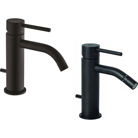 Set miscelatore lavabo e bidet con piletta di scarico colore nero opaco Paffoni Light KITLIG2NO (1/3)
