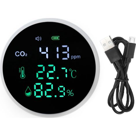 Luftqualitätsmonitor mit Feuchtigkeits- und Temperatursensor – Digitalanzeige und USB-Ladefunktion (1/5)