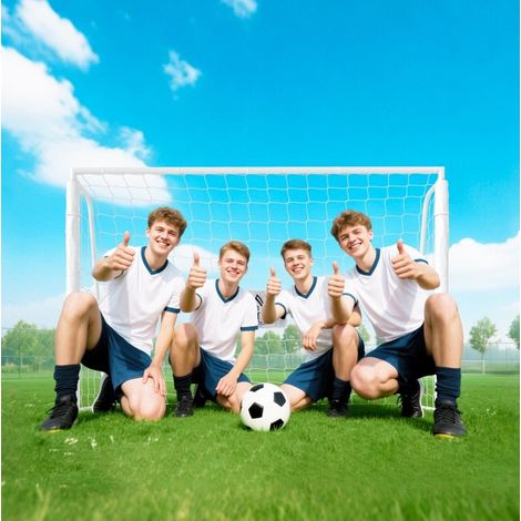 Portería de fútbol infantil 186x62x123 cm de metal blanco con red para jardín – MEUBLIV (1/5)