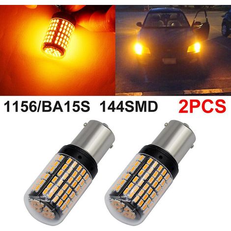 2 ampoules LED 1156 BA15S 144 SMD Canbus jaunes pour feu stop, feu de recul et feu arrière de voiture - FFY (1/5)