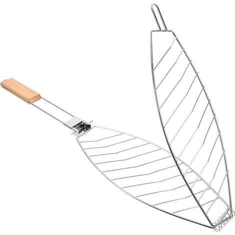 Grillkorb aus Edelstahl und Holz für Fisch mit leichtem