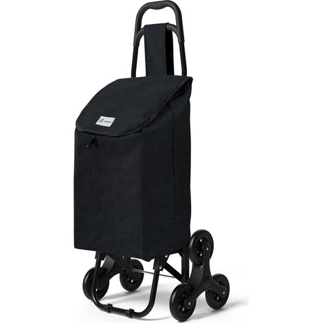 VOUNOT® Einkaufstrolley Treppensteiger, Hackenporsche Einkaufswagen mit 3 Räder, Wasserdichter, 32L, Schwarz