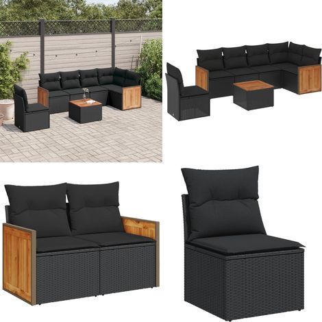 Salon de jardin 7 pcs avec coussins noir résine tressée - Ensemble Salon De Jardin - Meuble Extérieur - Mobilier De Jardin - Salon De Jardin Pliable - Chaise Longue - Home & Living (1/5)