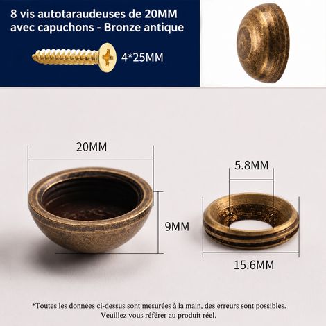 Cache-vis en laiton 20 mm bronze antique avec vis autotaraudeuses M4 pièces20mm m4 bronze réf 2,9 × 2 × 2,9 cm 10 g – Livraison gratuite